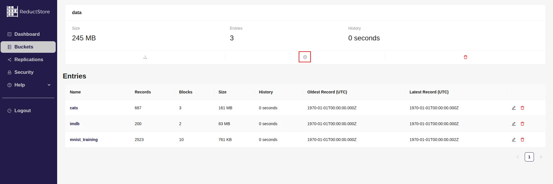 Browse a bucket with Web Console