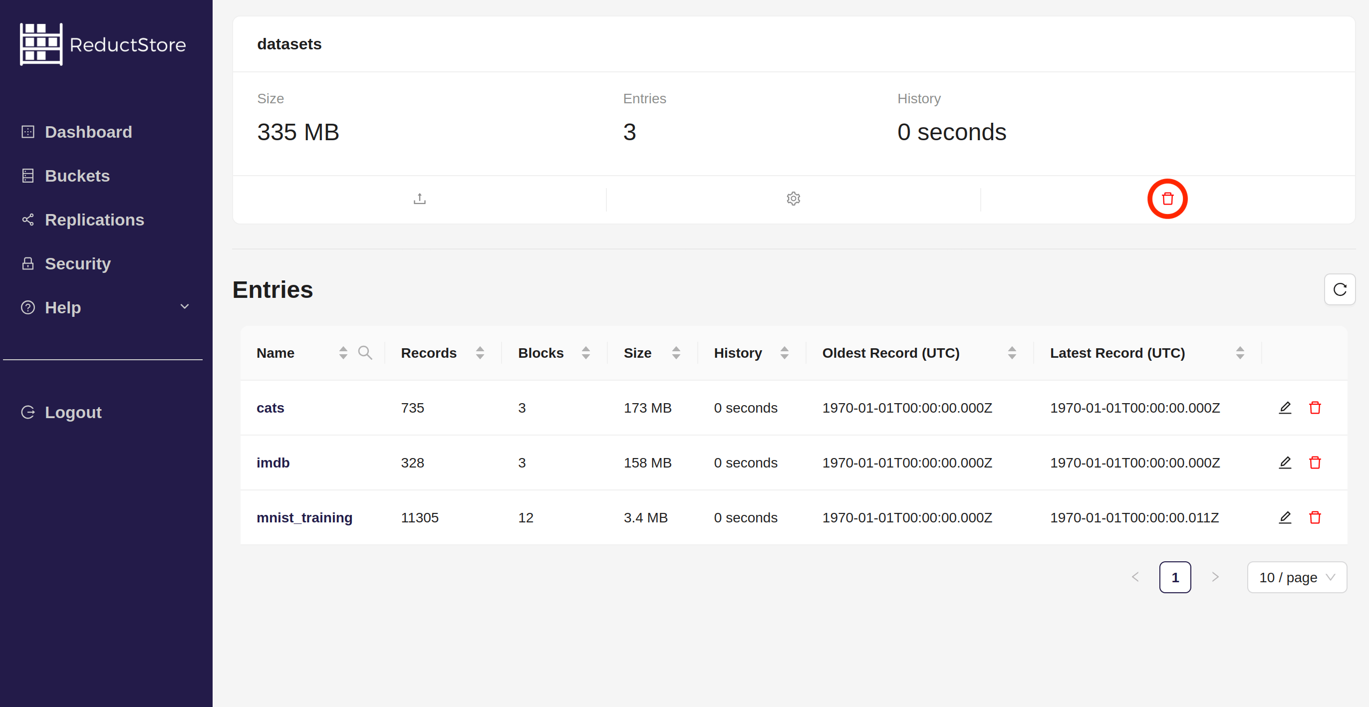 Remove a bucket with Web Console