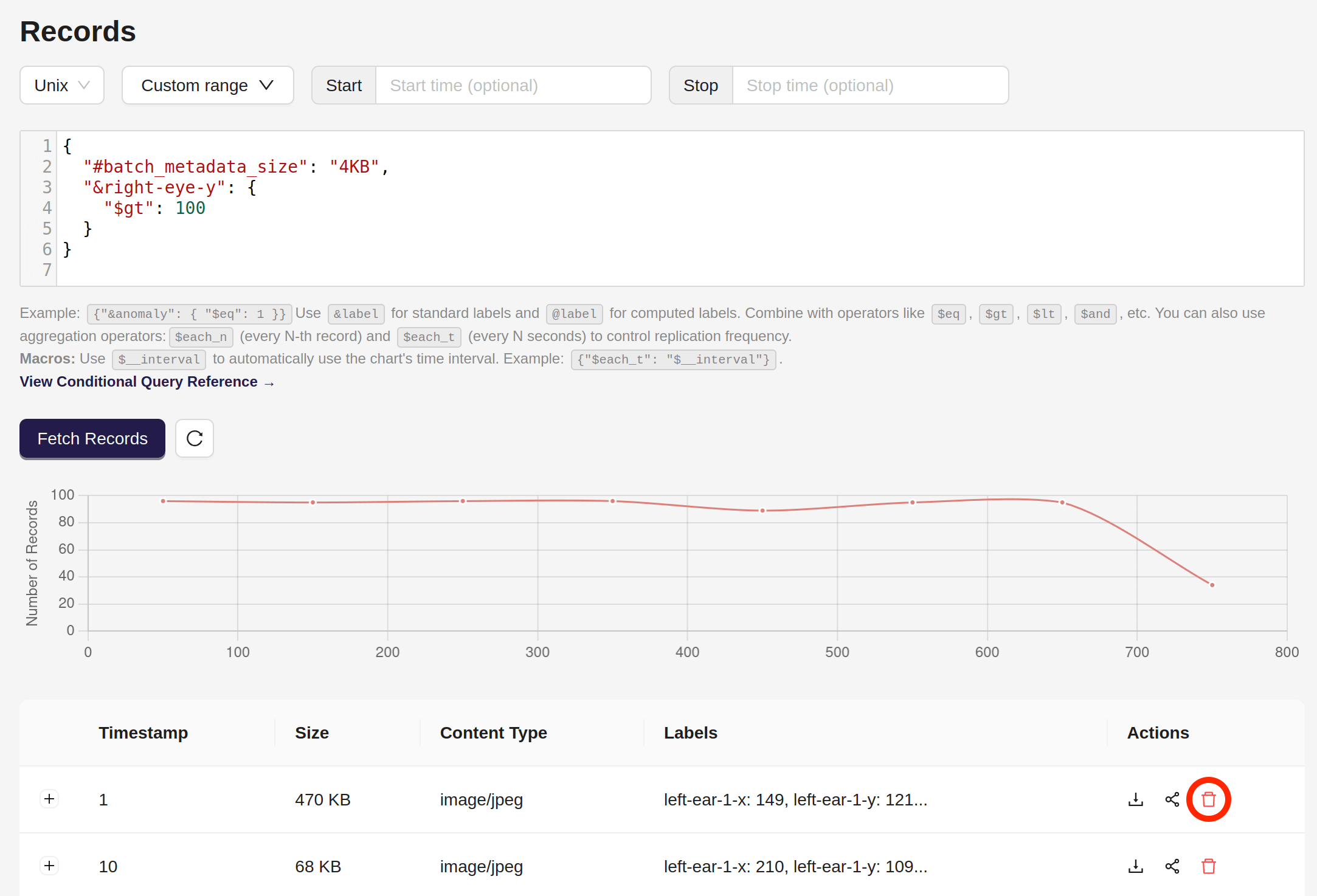 Delete record with Web Console