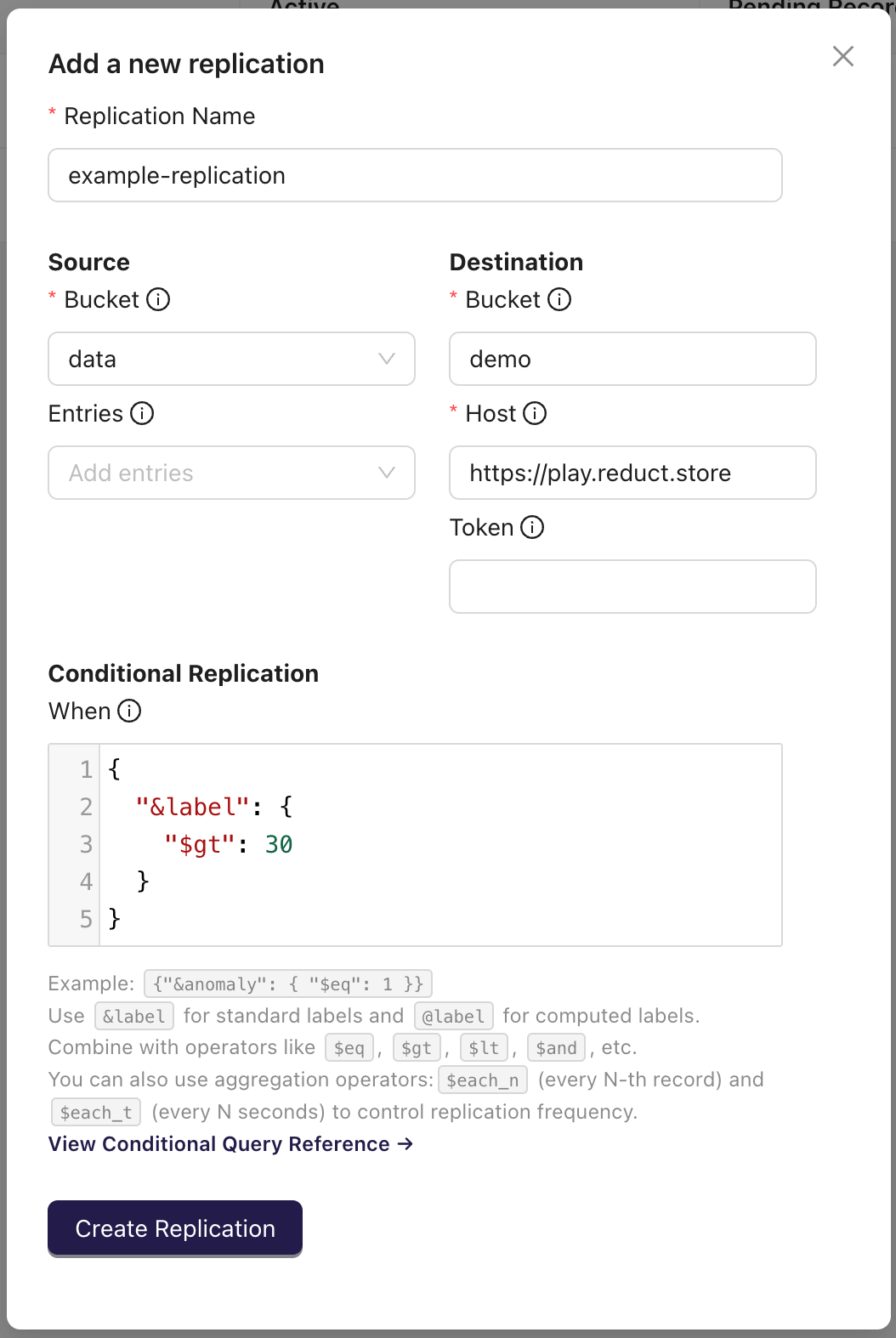 Create Replication Task Dialog